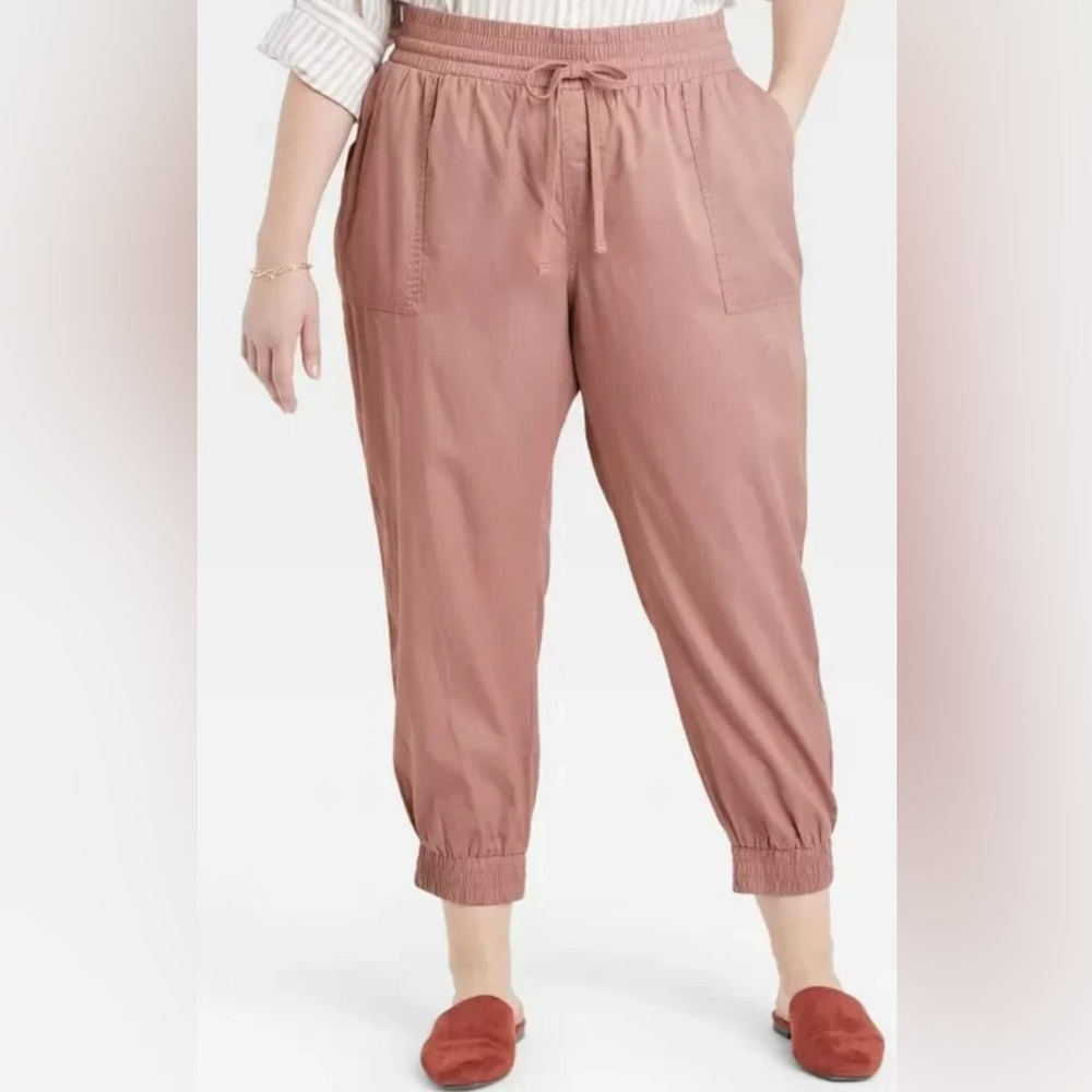A New Day Women's Blush Lyocell Drawstring High-Rise Woven Ankle Jogger Pants MP